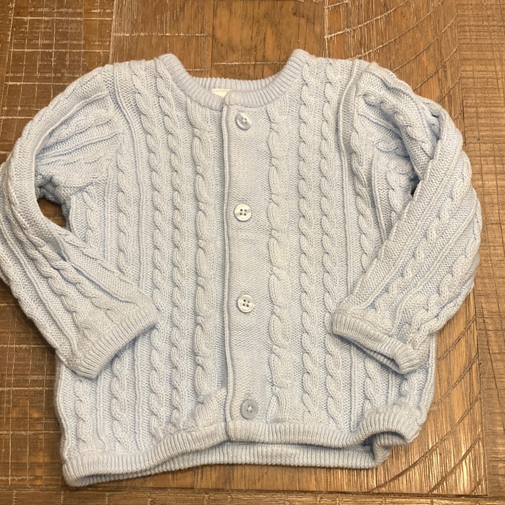 Hanna Andersson Light Blue Organic Cotton Cardigan Sweater VGUC size 70 (6-12m)